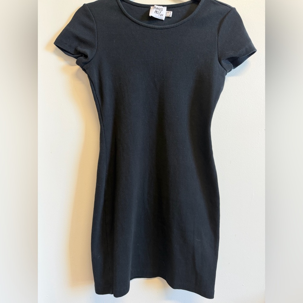 Princess Polly Black Ribbed Mini Bodycon Dress Minimalist Model off Duty Size 6